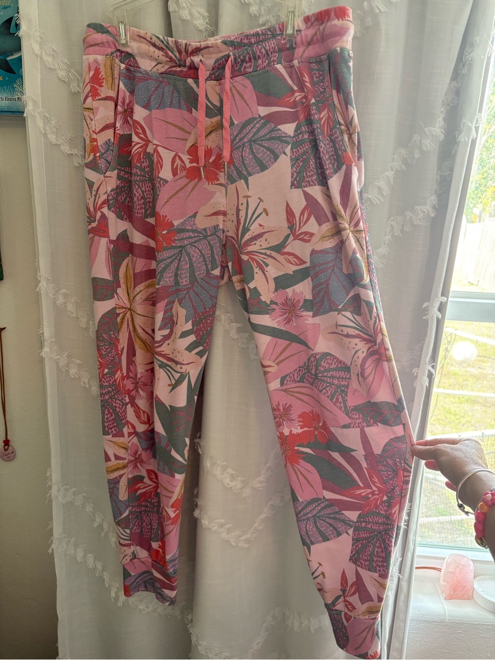 Sundry Floral Pink Drawstring Jogger Pants